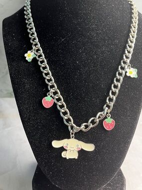 Sanario 2022 Cinnamon roll necklace with strawberries and flowers 21"